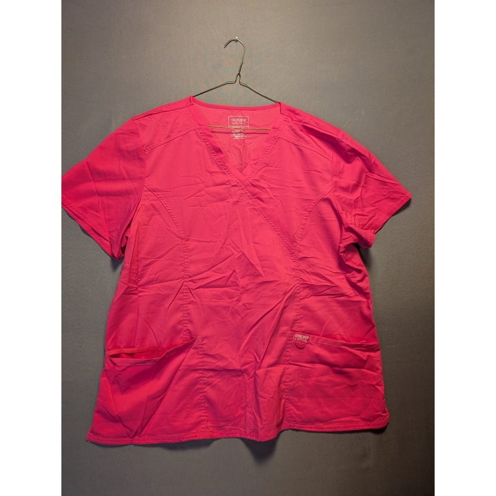 Cherokee Authentic Workwear Revolution Scrub Top Womens 2XL Pink Mock Wrap VNeck
